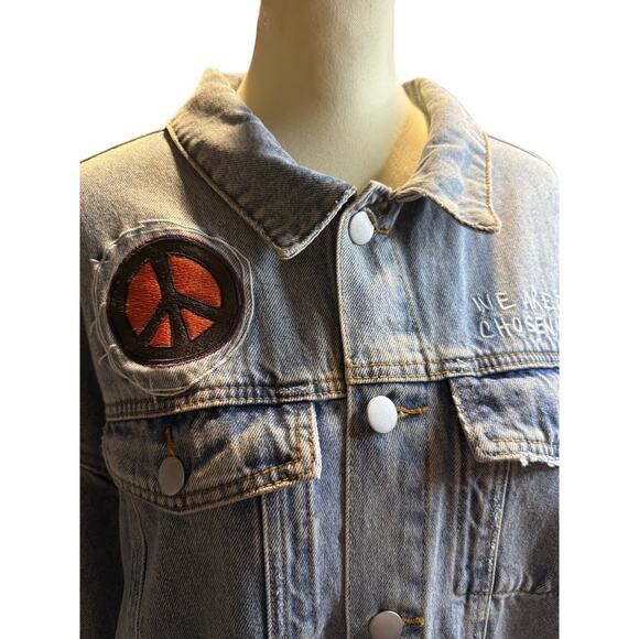 Forever 21 Embroidered Denim Jacket, Ron Bass Patches, Freedom, Peace, Size 3XL - Picture 9 of 13